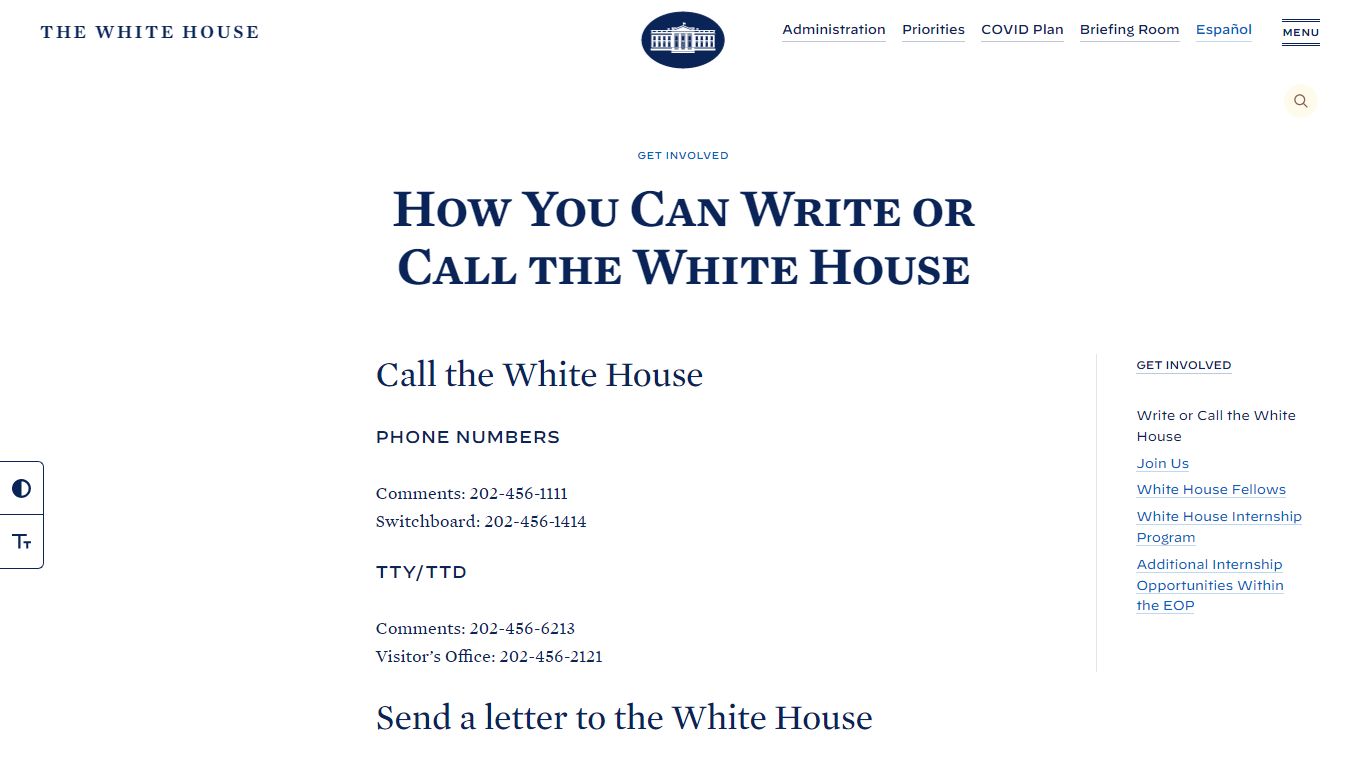 Write or Call the White House - The White House